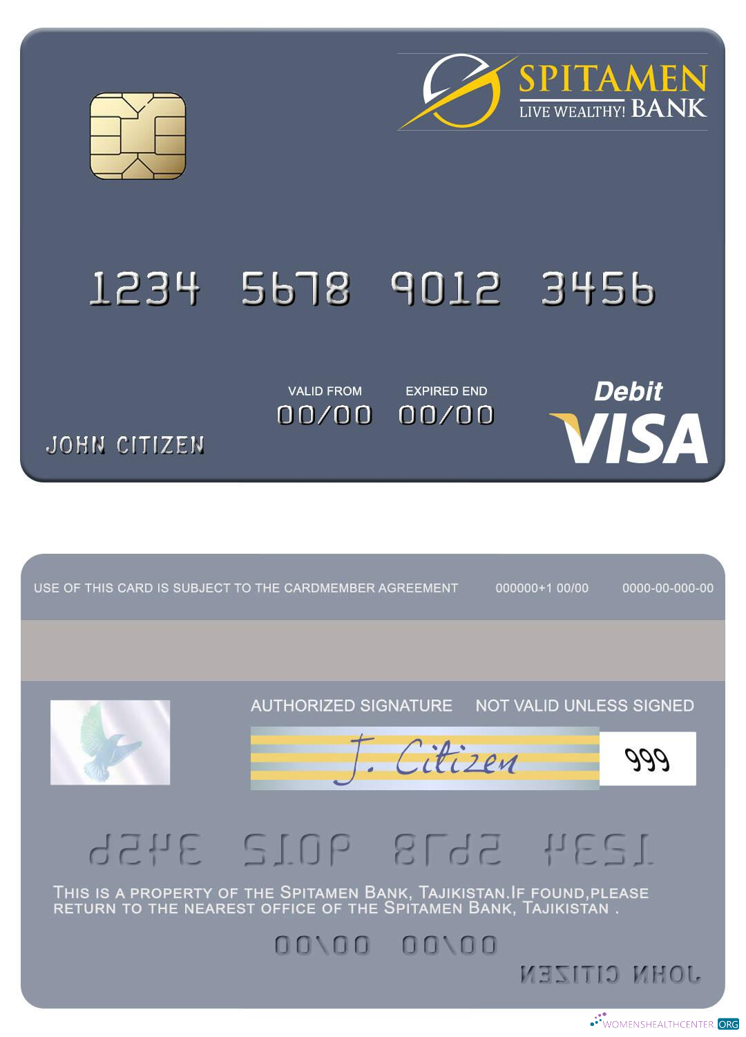 Download Tajikistan Spitamen Bank visa debit card Photoshop template